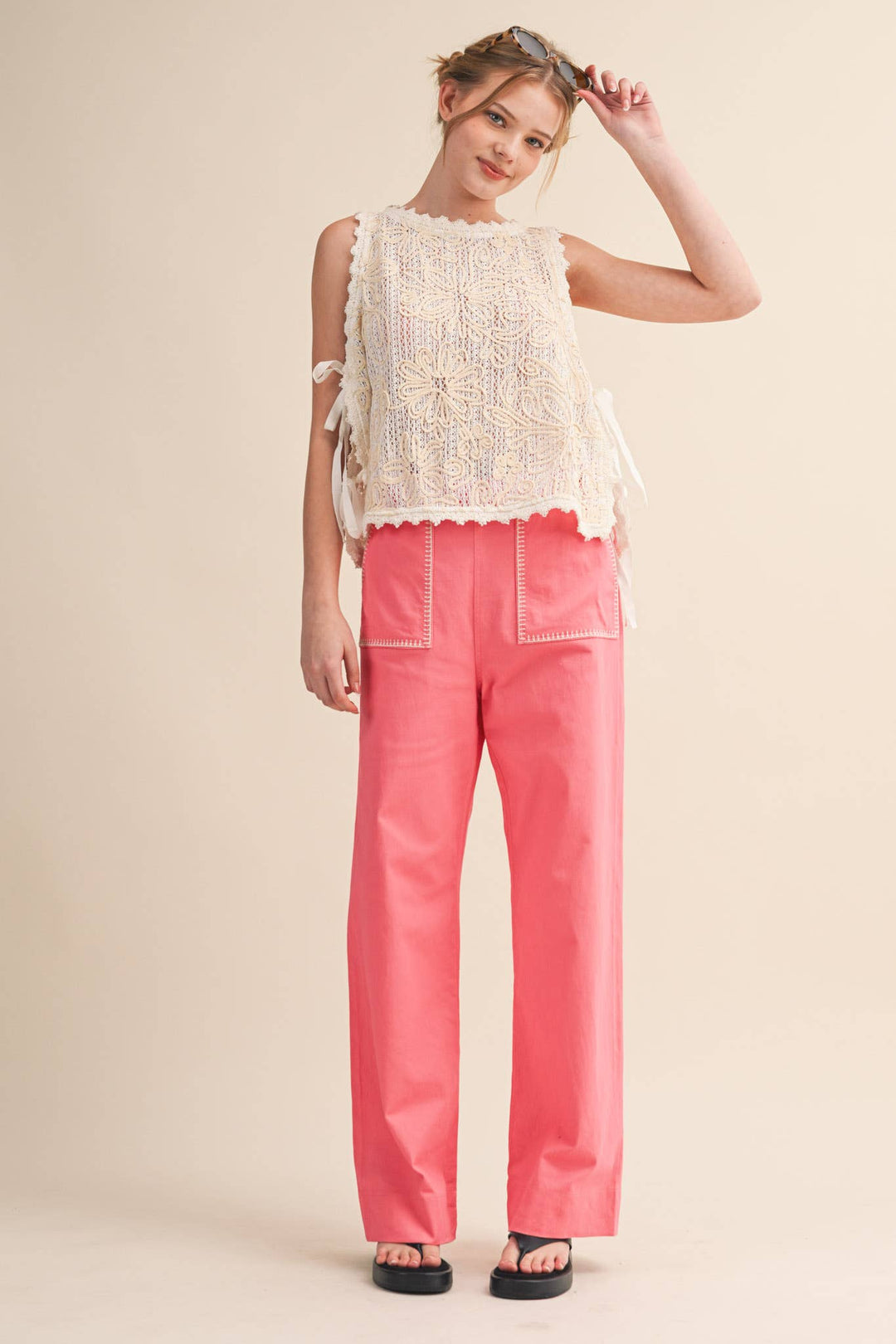 FLORAL CROCHET TANK WITH SIDE TYING DETAIL MTP4770