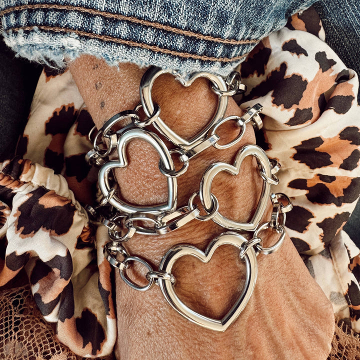 Chunky Open Heart Charm Bracelet