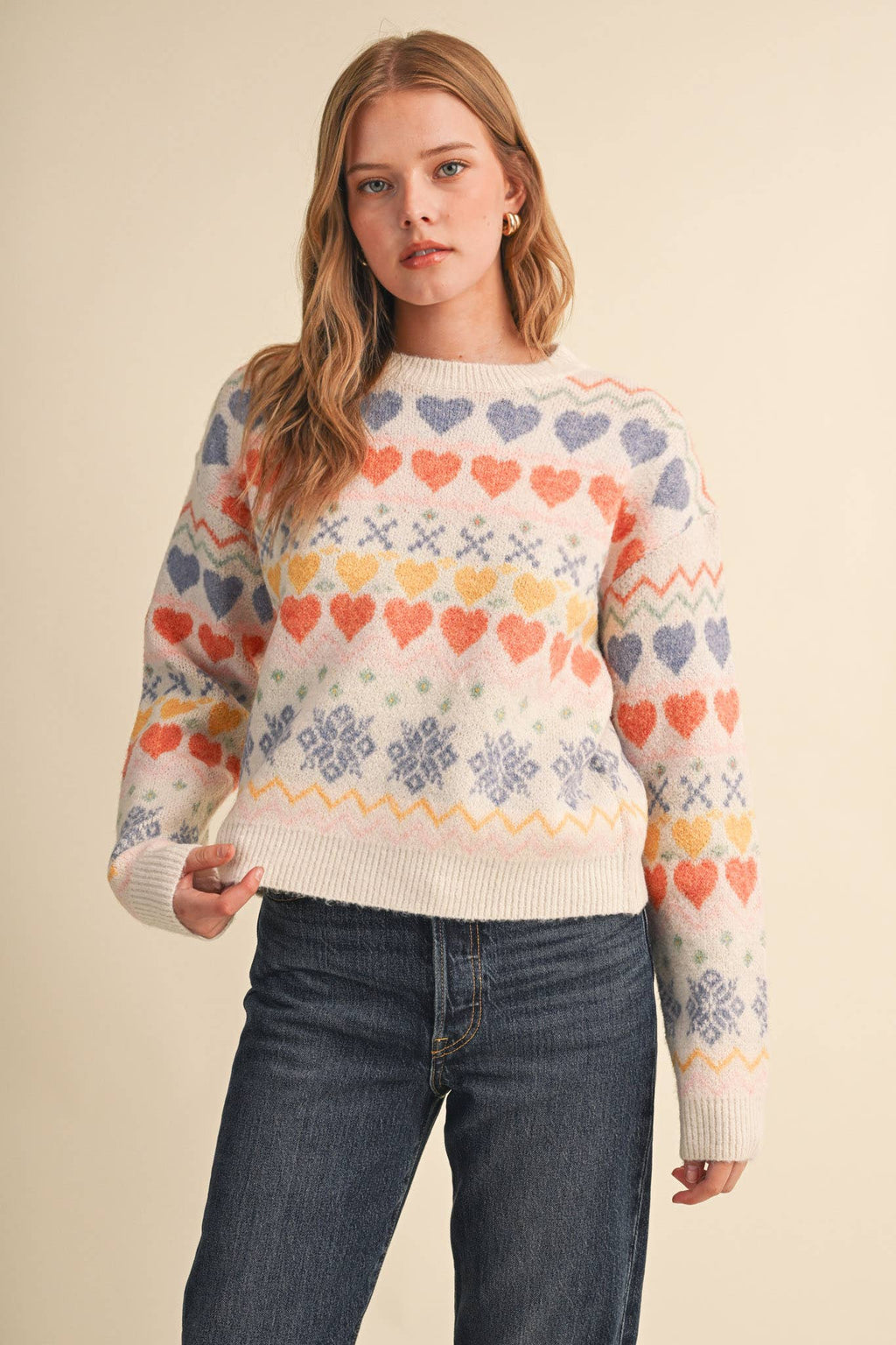 GEOMETRIC HEART DESIGN SWEATER PULLOVER MSW11478