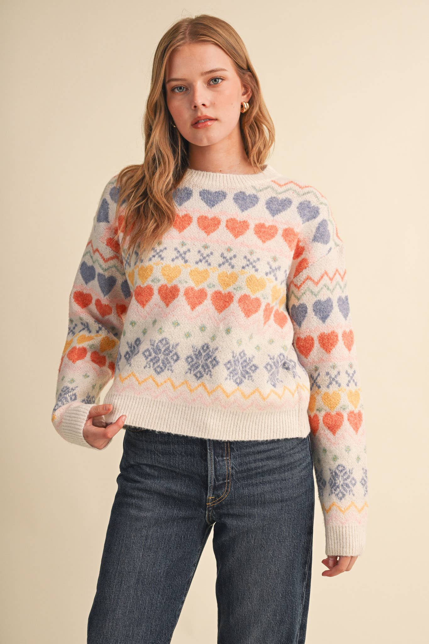 GEOMETRIC HEART DESIGN SWEATER PULLOVER MSW11478