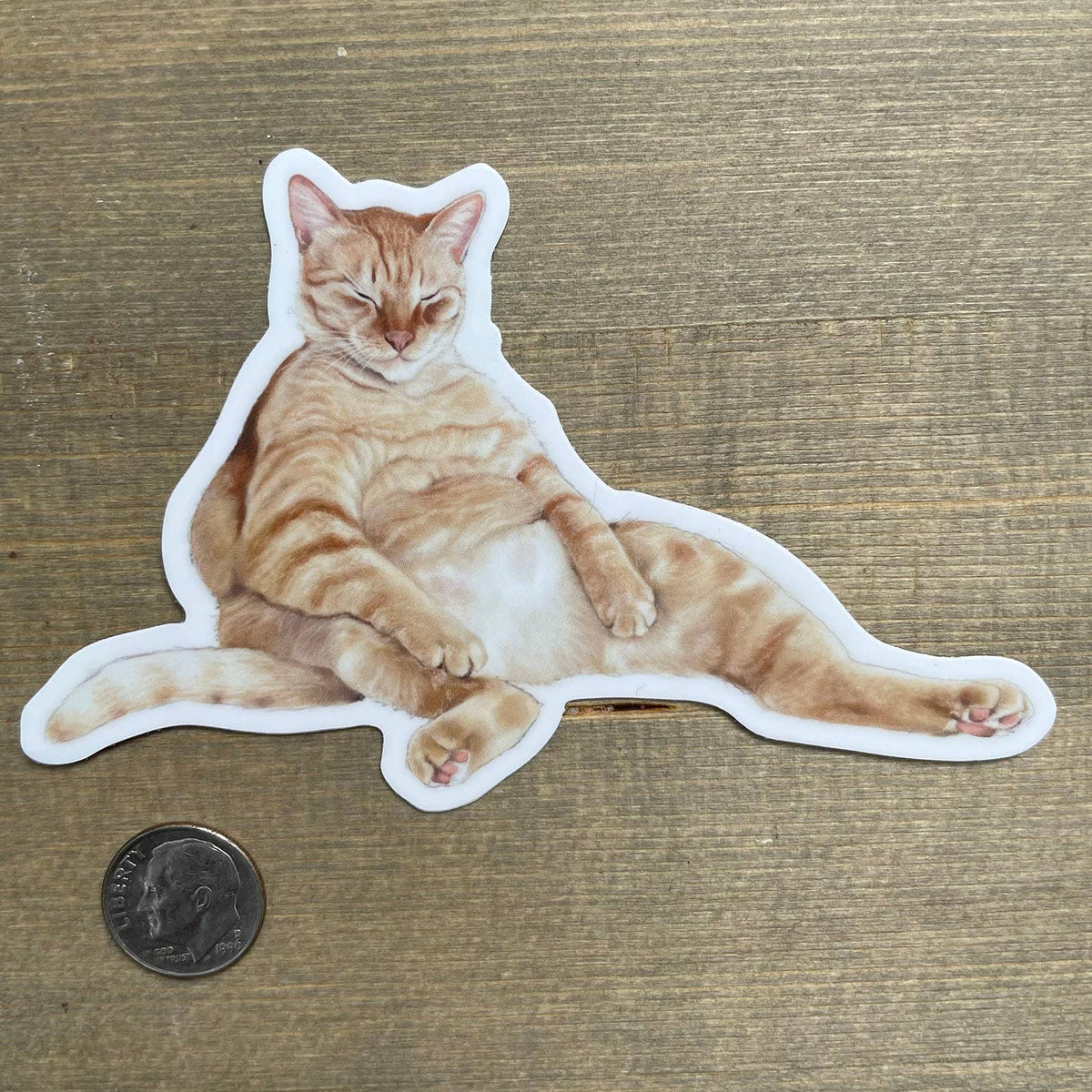Snoozy Orange Tabby Cat Vinyl STICKER