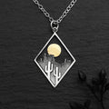 Sterling Silver Cactus with Bronze Sun Necklace