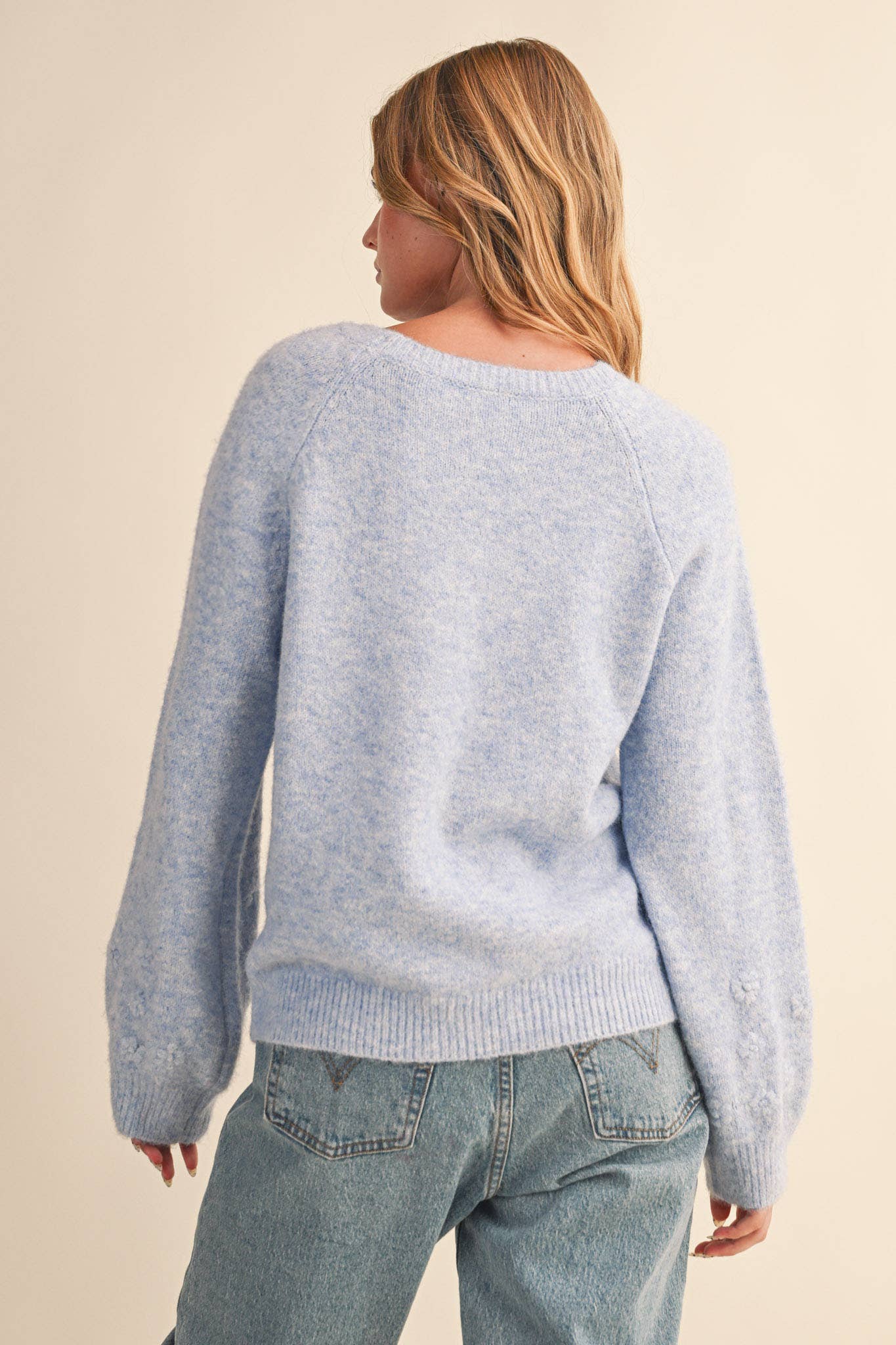 FLORAL KNIT PUFF SLEEVE SWEATER