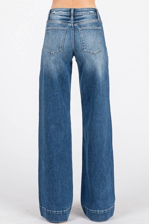 P1365W-MD MID RISE STRETCH TROUSER WIDE LEG JEANS
