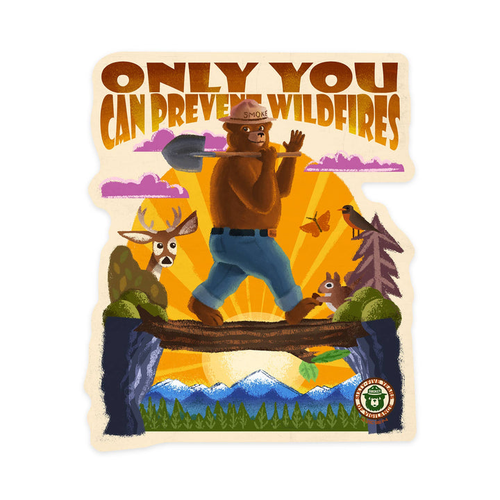 Sticker Smokey Bear on Log Bridge