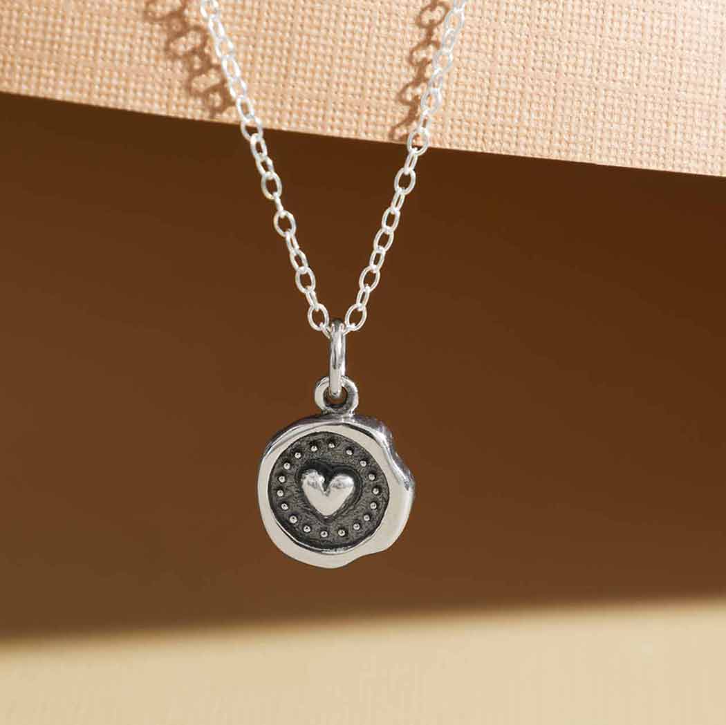 bronze or silver Wax Seal Heart Necklace