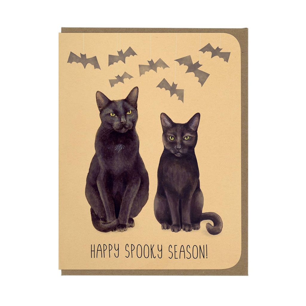 Happy Spooky Season - Black Cats and Bats - Greeting Card