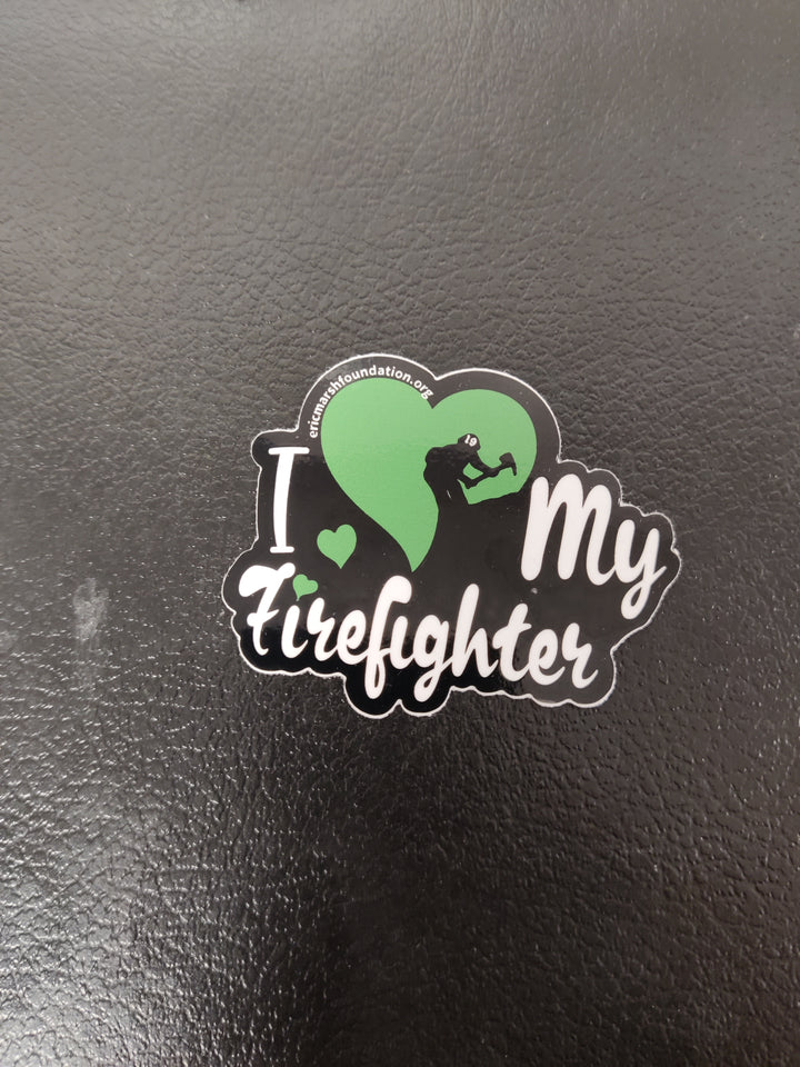 I Love My Firefighter Green Heart - Sticker