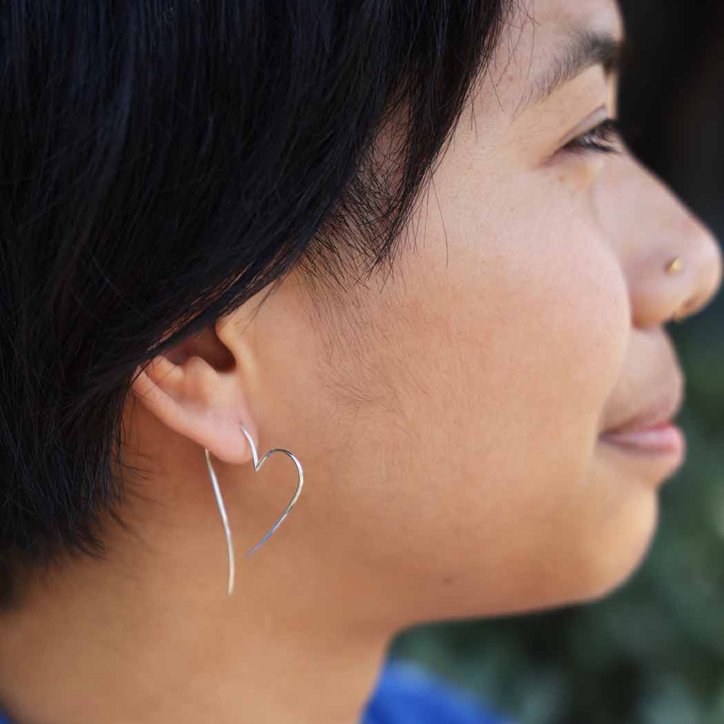 Sterling Silver Wire Heart Hoop Earrings 39x28mm