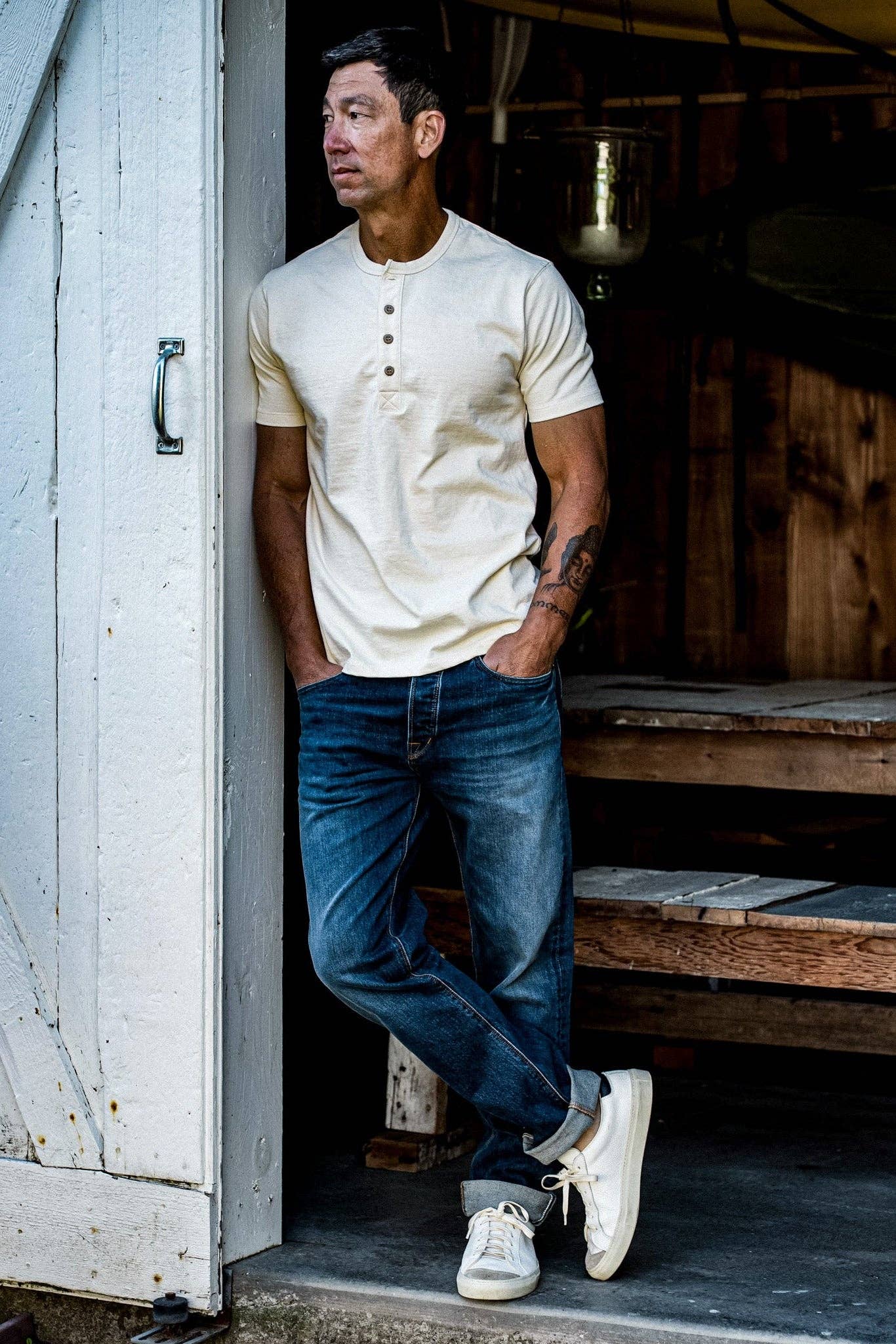 Men | Bolinas Henley | Heavyweight 8oz 100% Cotton - Natural