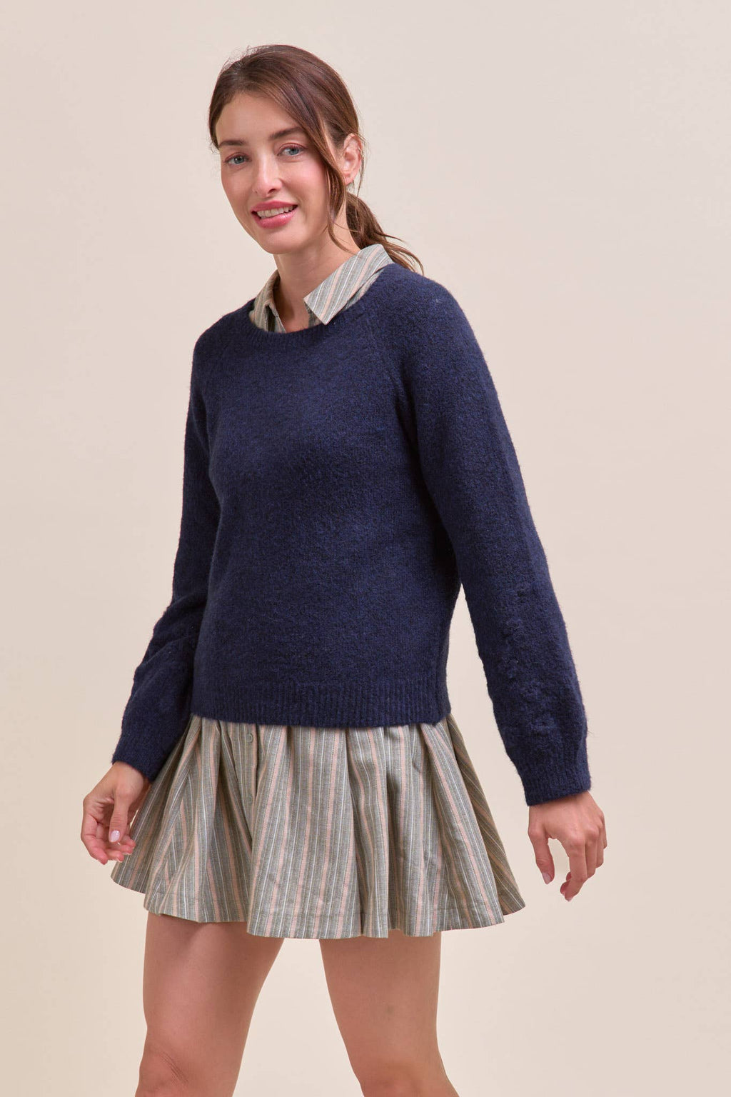 FLORAL KNIT PUFF SLEEVE SWEATER
