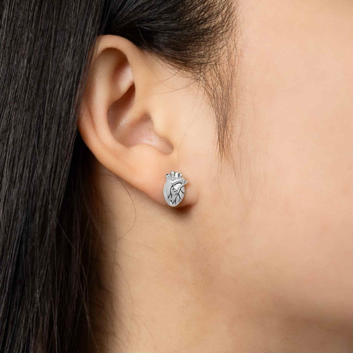 Sterling Silver Anatomical Heart Post Earrings 10x7mm