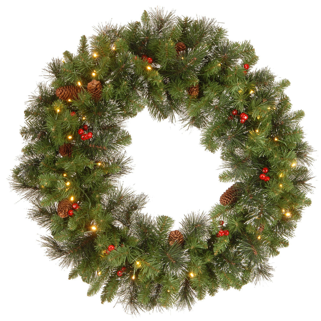 30 in. Pre-Lit Crestwood Spruce Wreath with Warm White LED Lights
