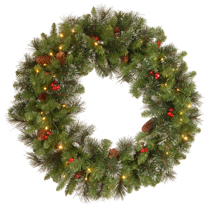 30 in. Pre-Lit Crestwood Spruce Wreath with Warm White LED Lights