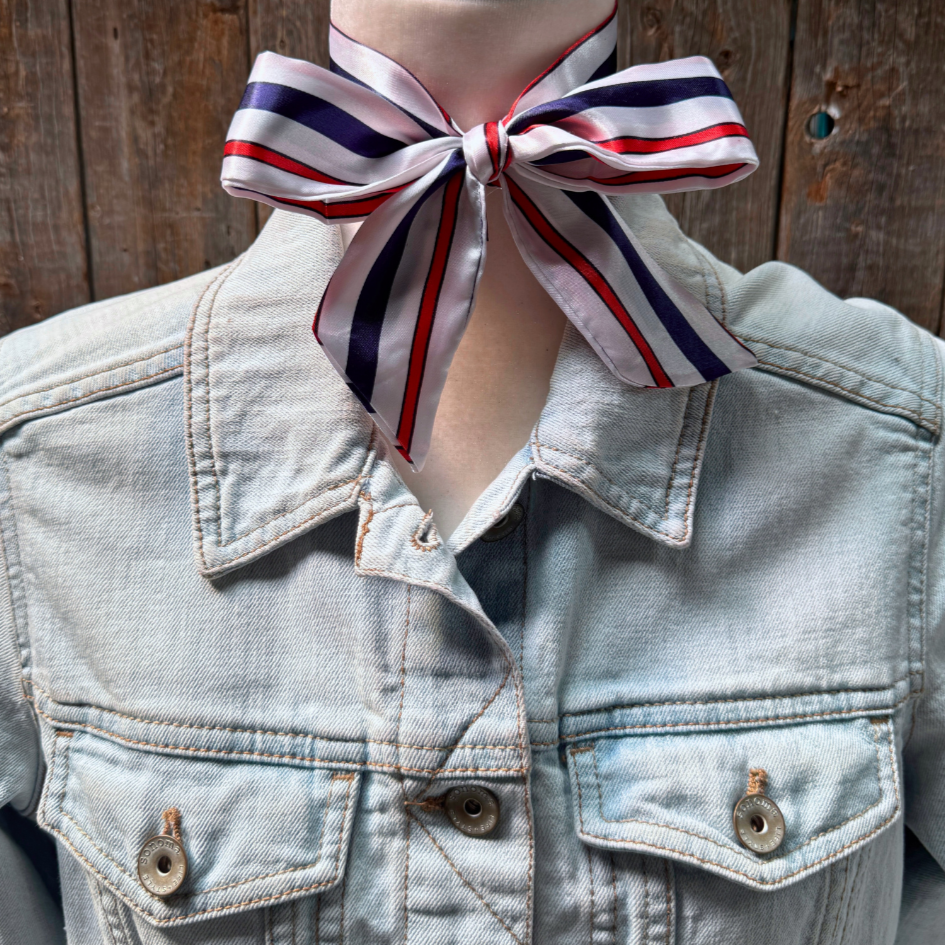 Red, White and Blue Stripes Western Skinny Mini Wild Rag Scarf / Cowgirl Necktie #TW326