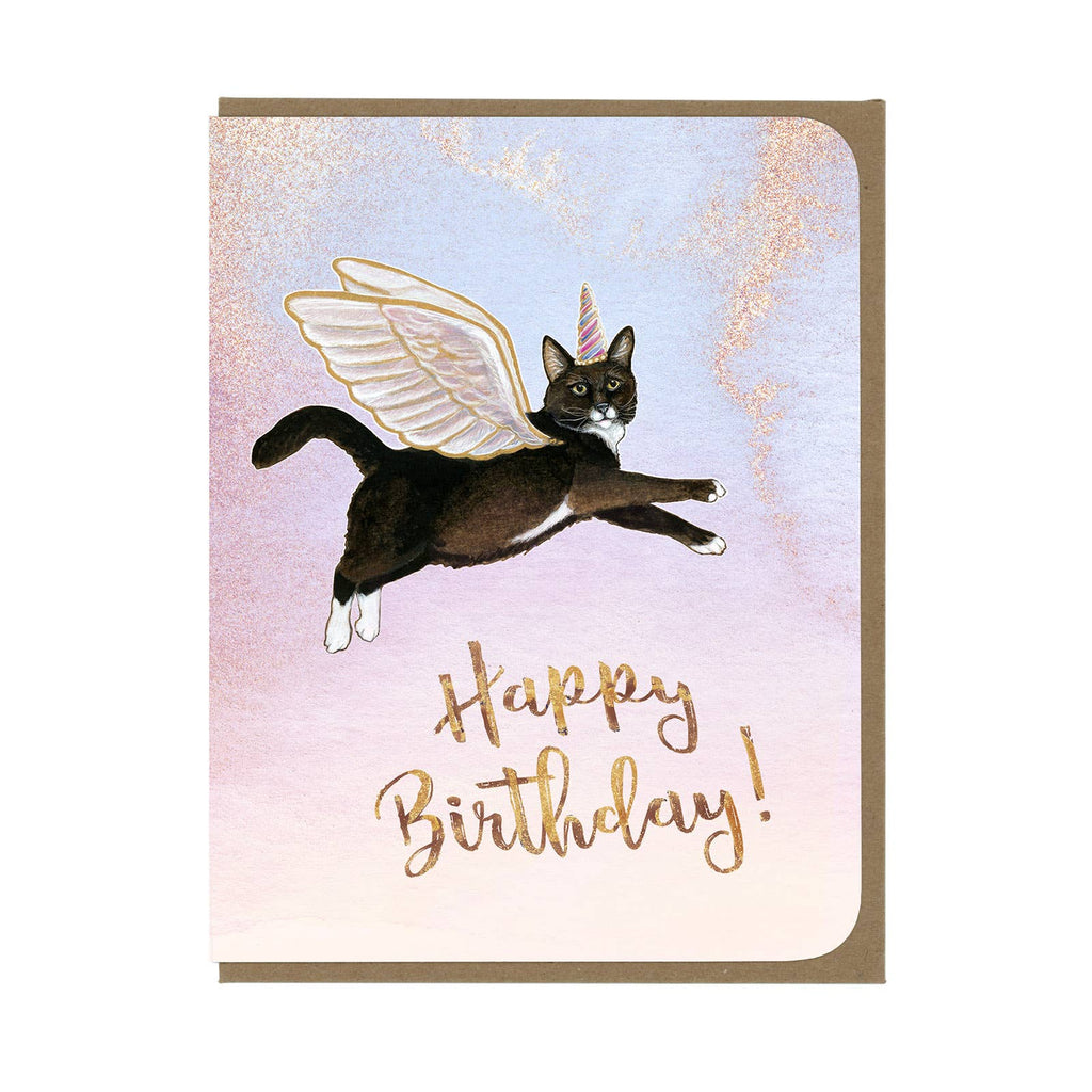 BIRTHDAY - Magical Flying Cat - Greeting Card 