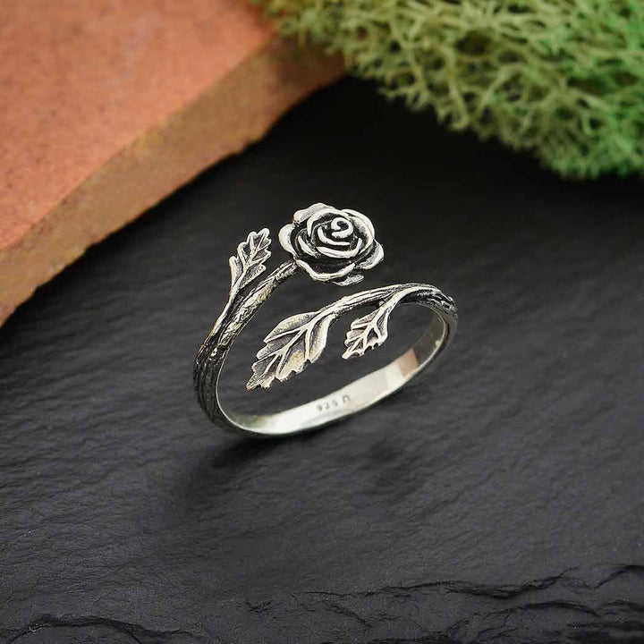 Sterling Silver or Bronze Rose Adjustable Ring