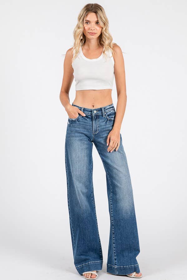 P1365W-MD MID RISE STRETCH TROUSER WIDE LEG JEANS