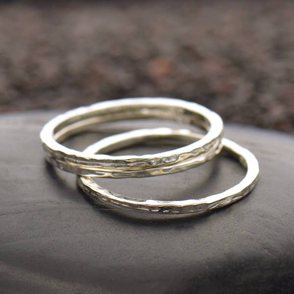 Silver Hammer Finish Stacking Rings