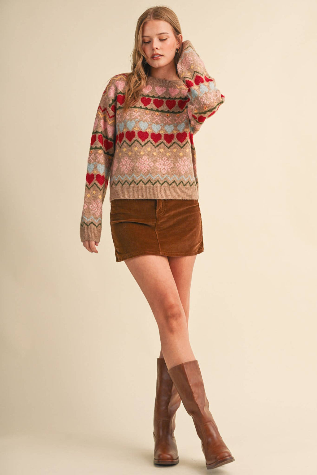 GEOMETRIC HEART DESIGN SWEATER PULLOVER MSW11478