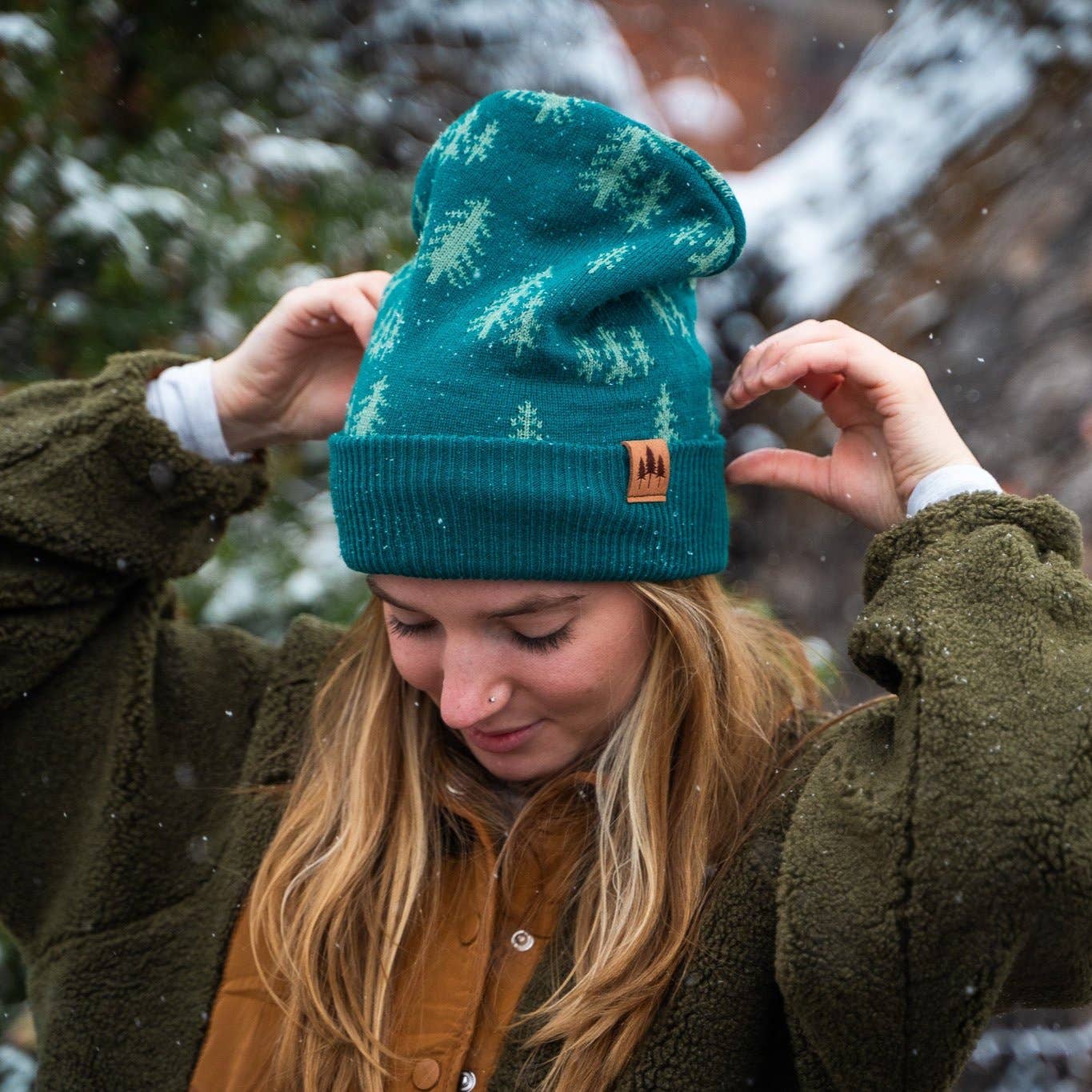 Pine Tree Fold Over Beanie
