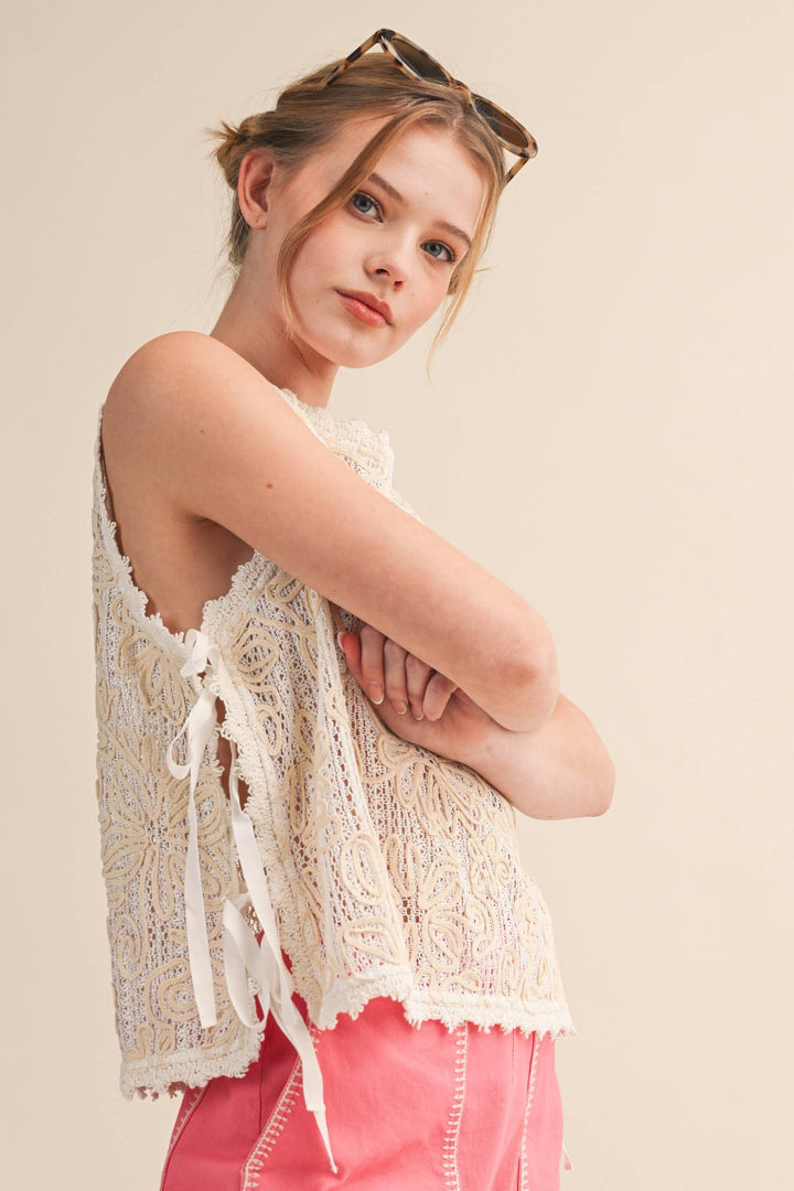 FLORAL CROCHET TANK WITH SIDE TYING DETAIL MTP4770