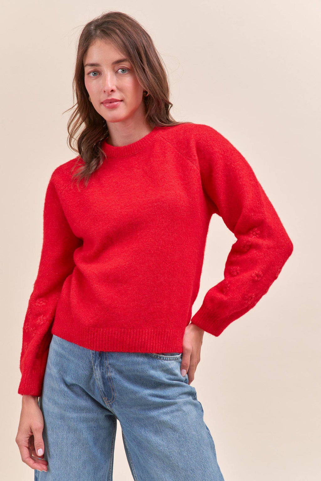 FLORAL KNIT PUFF SLEEVE SWEATER