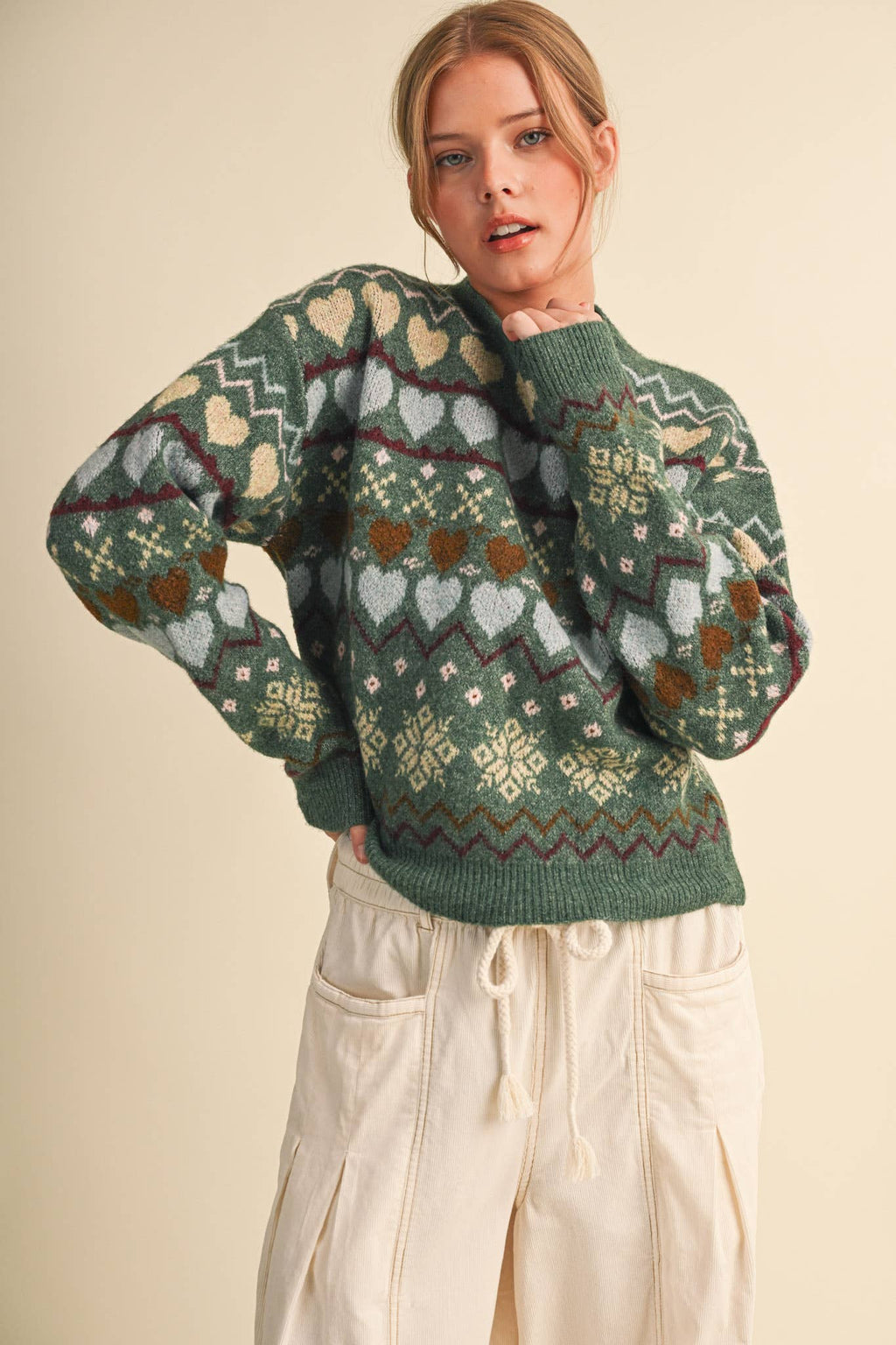 GEOMETRIC HEART DESIGN SWEATER PULLOVER MSW11478