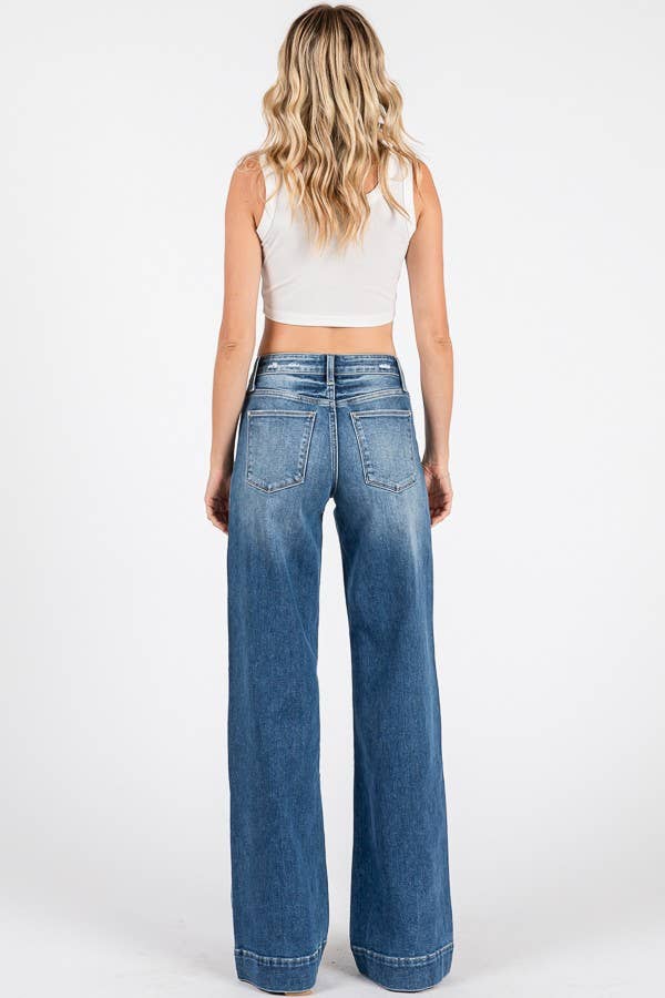 P1365W-MD MID RISE STRETCH TROUSER WIDE LEG JEANS