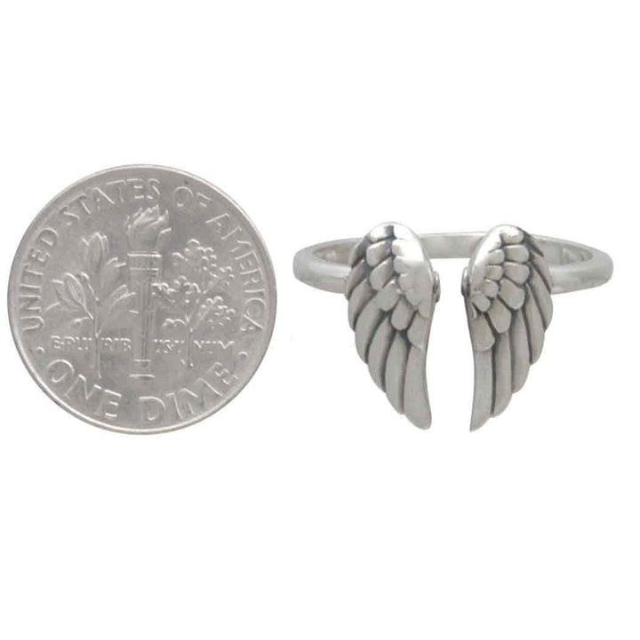 Sterling Silver or Bronze Adjustable Angel Wing Ring