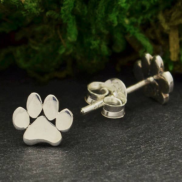 Sterling Silver Paw Print Post Earrings 6x7mm