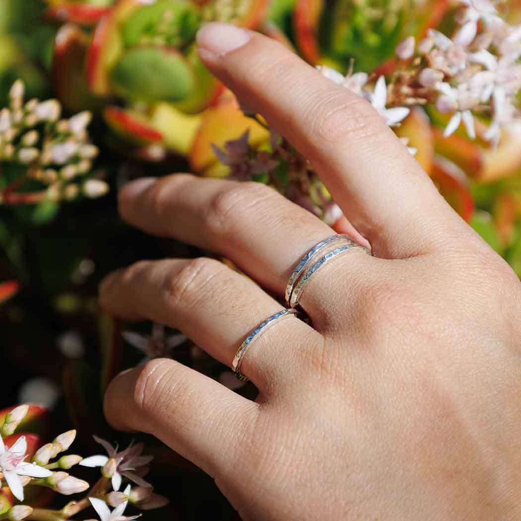 Silver Hammer Finish Stacking Rings