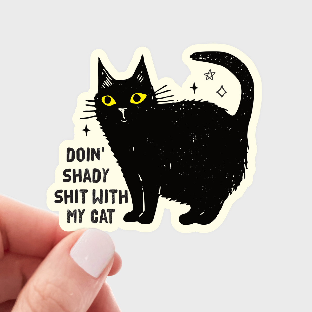 Doin' Shady Shit With My Cat Sticker - black, kitten, kitty