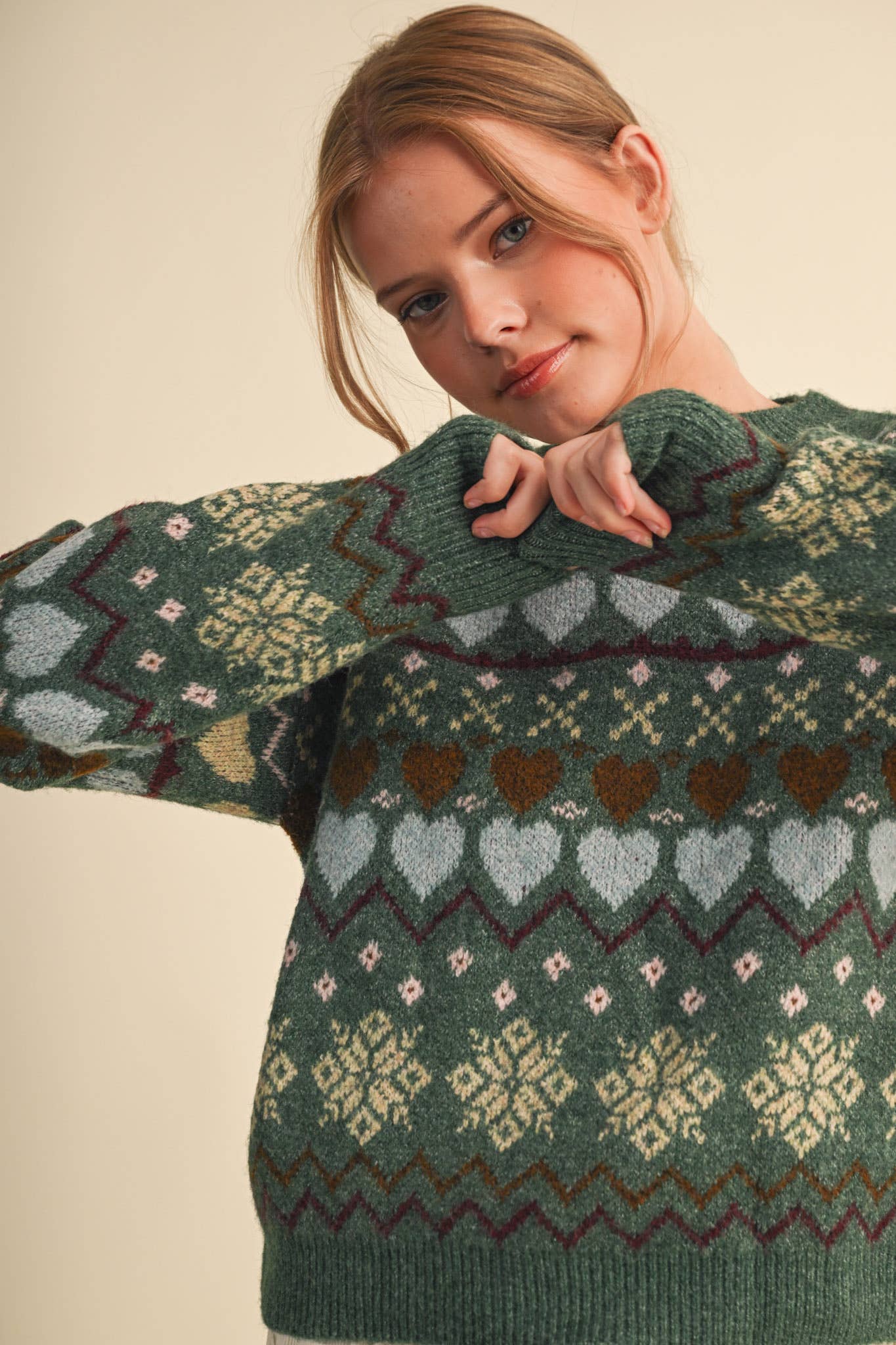 GEOMETRIC HEART DESIGN SWEATER PULLOVER MSW11478
