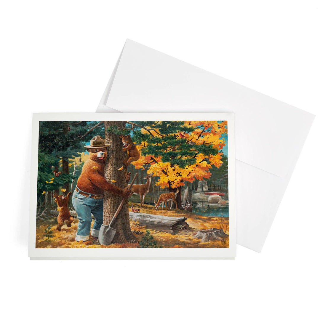 GREETING CARD Smokey Bear, Hugging Tree Vintage Poster