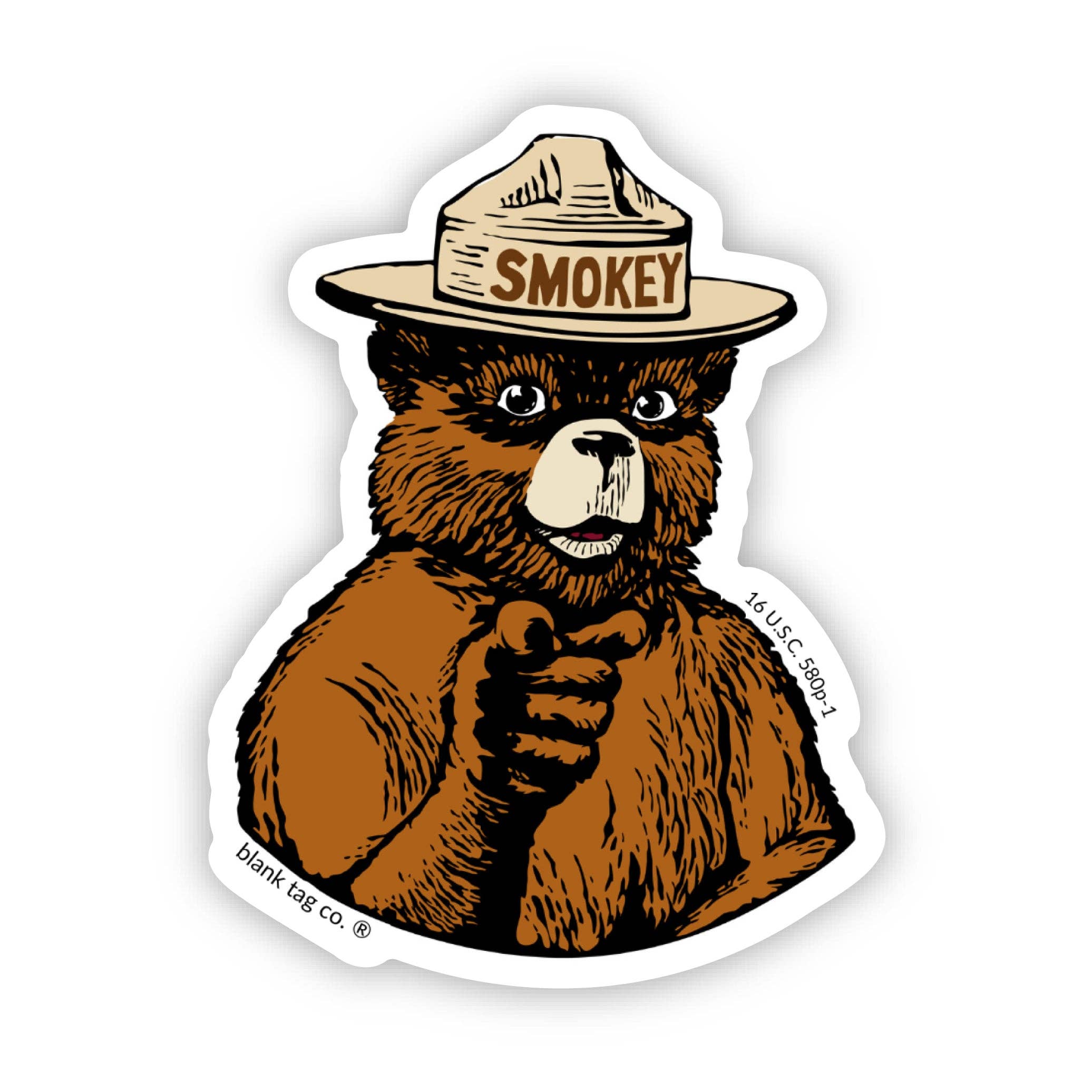 Smokey Bear® Waterproof Sticker - Pointing Smokey