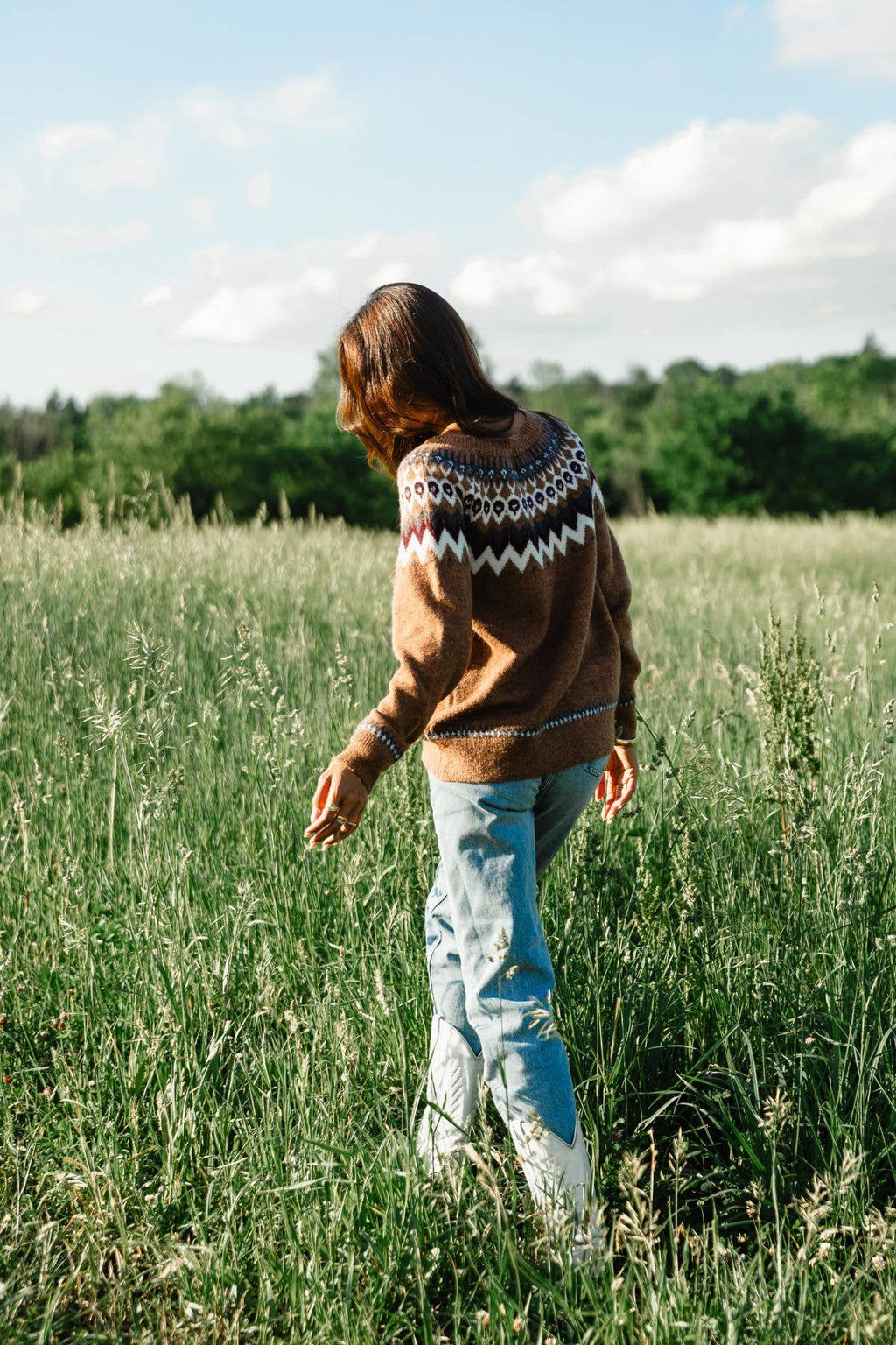 Brown, Gray, Burgundy & White Fair Isle Sweater