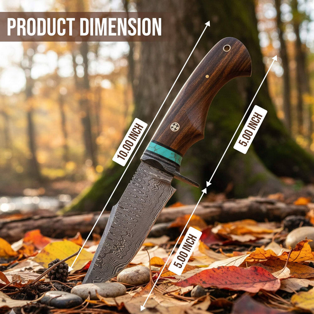10' Handmade damascus steel knife with leather sheath