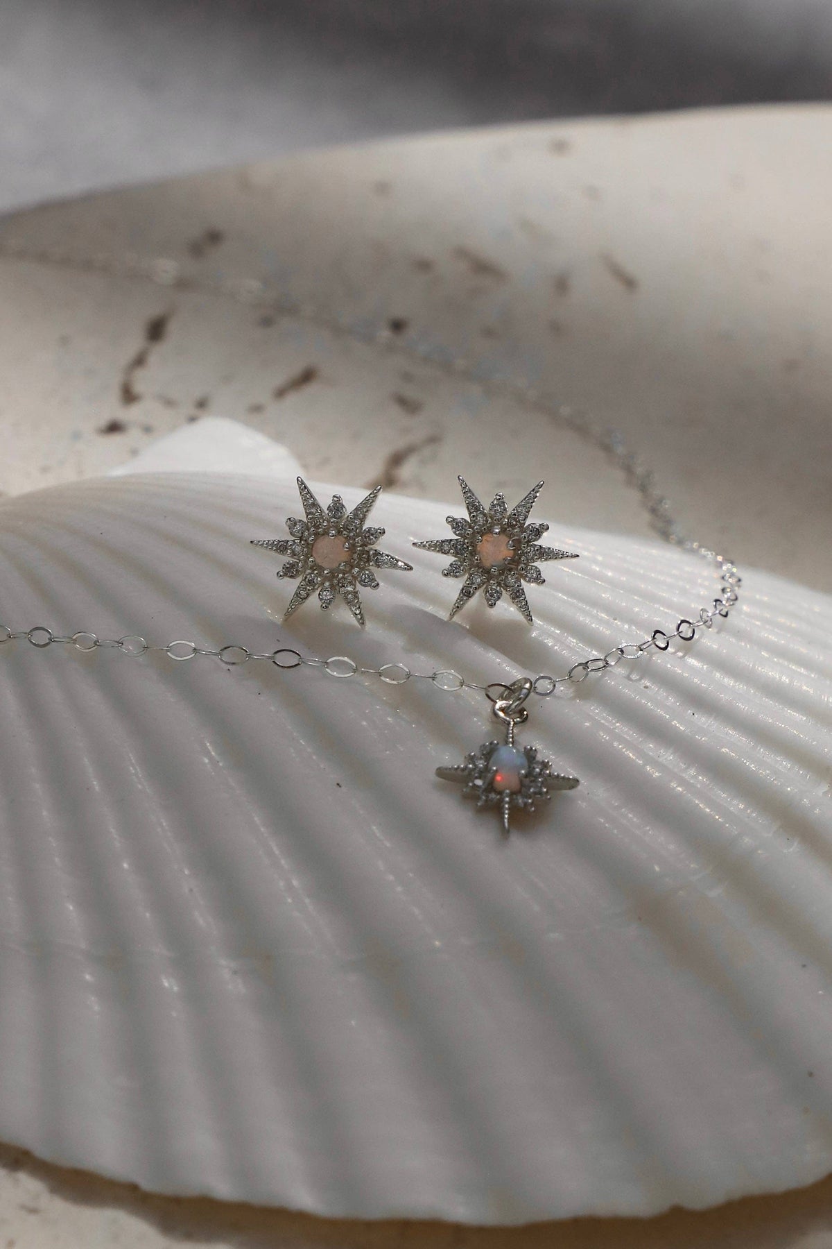 OPAL STAR STUDS- SILVER