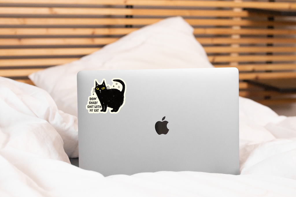 Doin' Shady Shit With My Cat Sticker - black, kitten, kitty