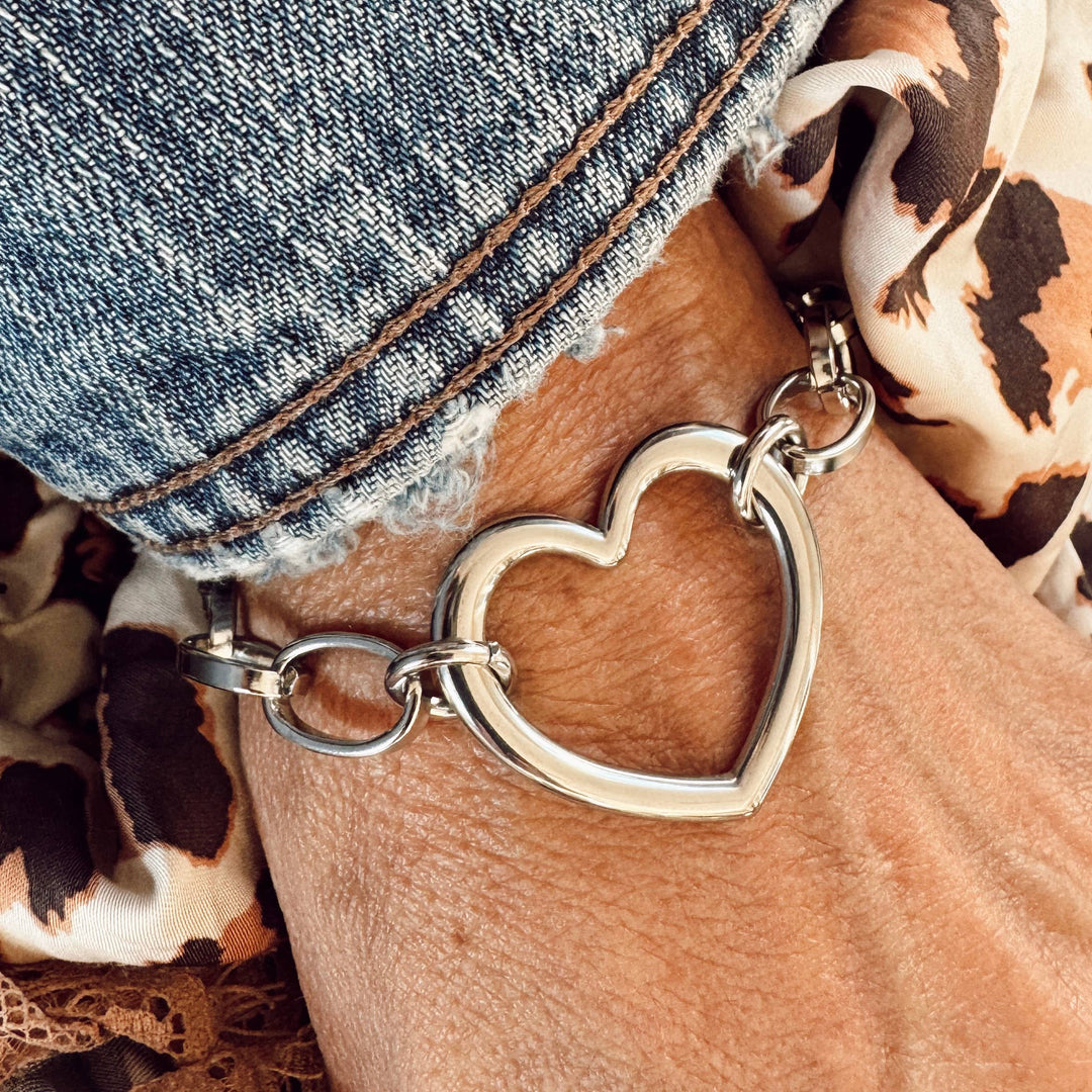 Chunky Open Heart Charm Bracelet