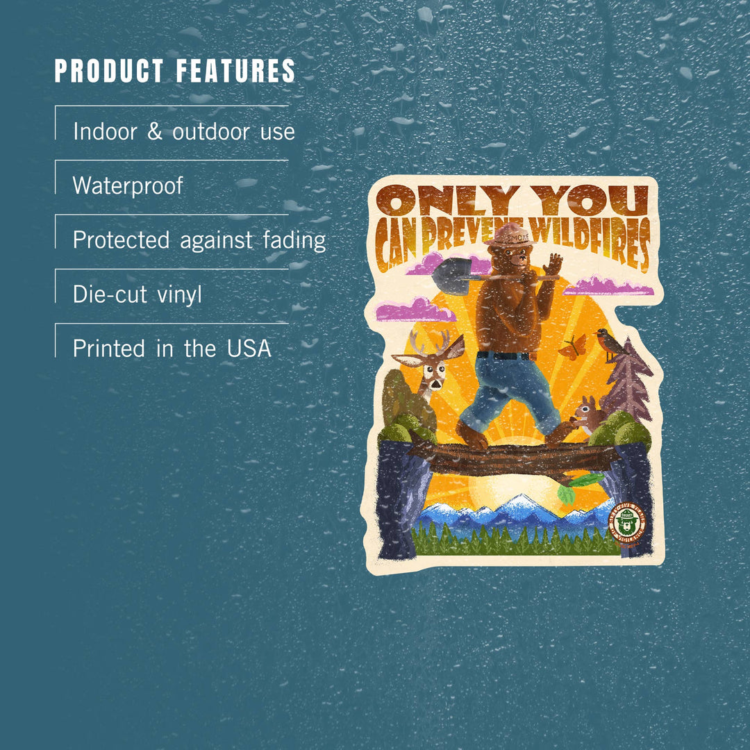 Sticker Smokey Bear on Log Bridge