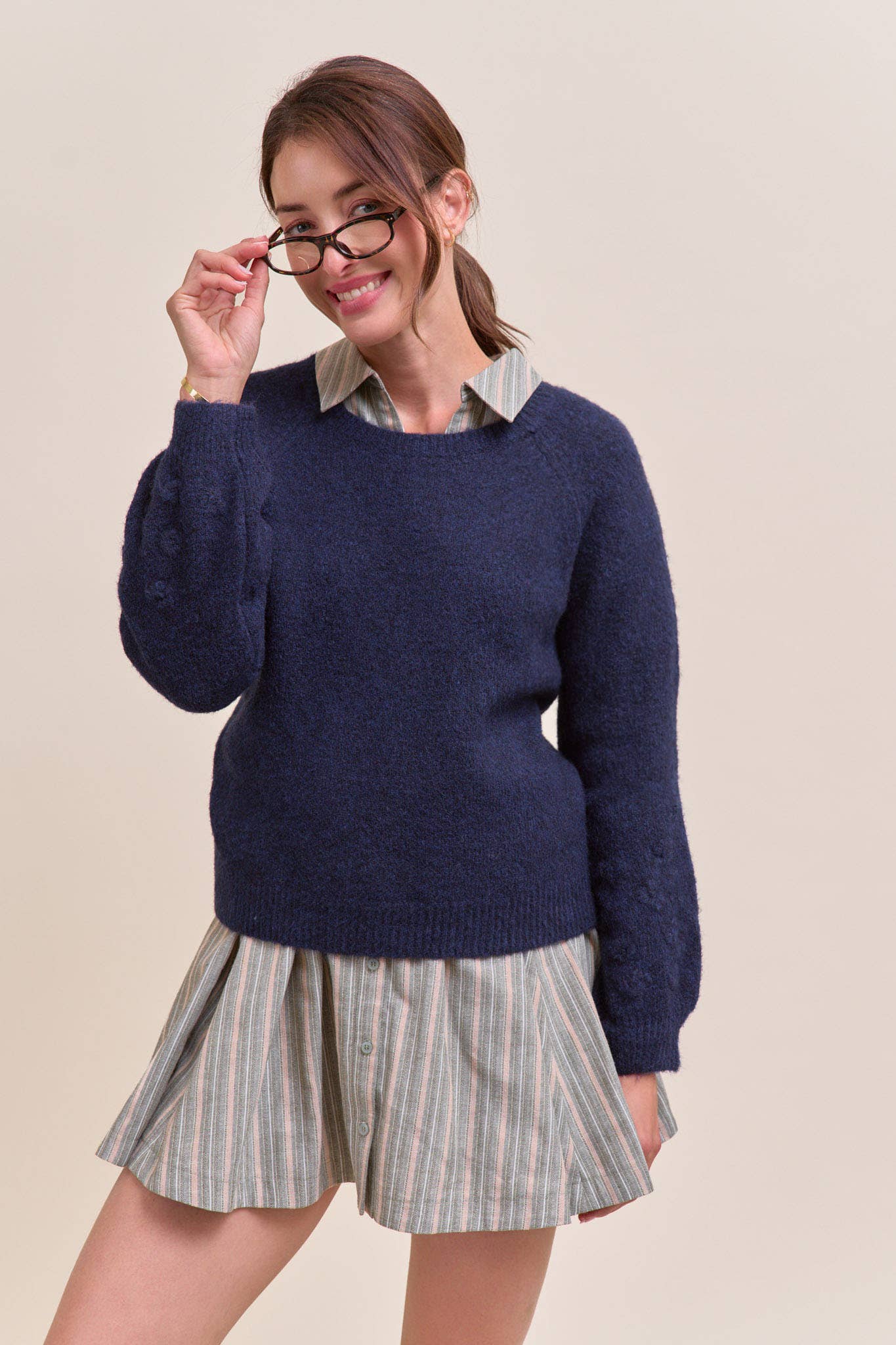 FLORAL KNIT PUFF SLEEVE SWEATER