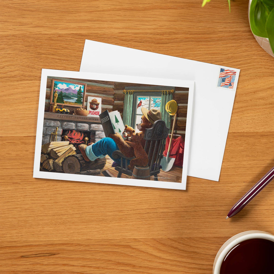 GREETING CARD Smokey Bear, Reading Book to Cubs