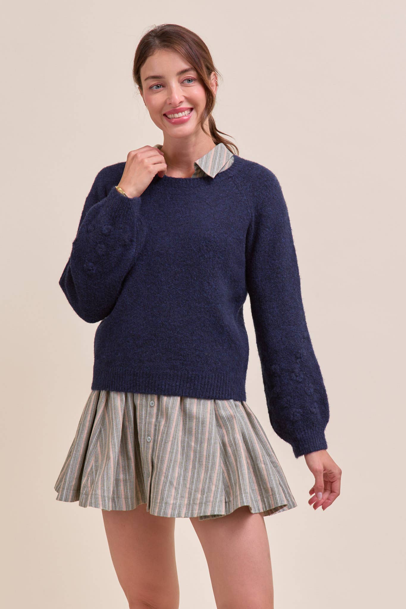 FLORAL KNIT PUFF SLEEVE SWEATER