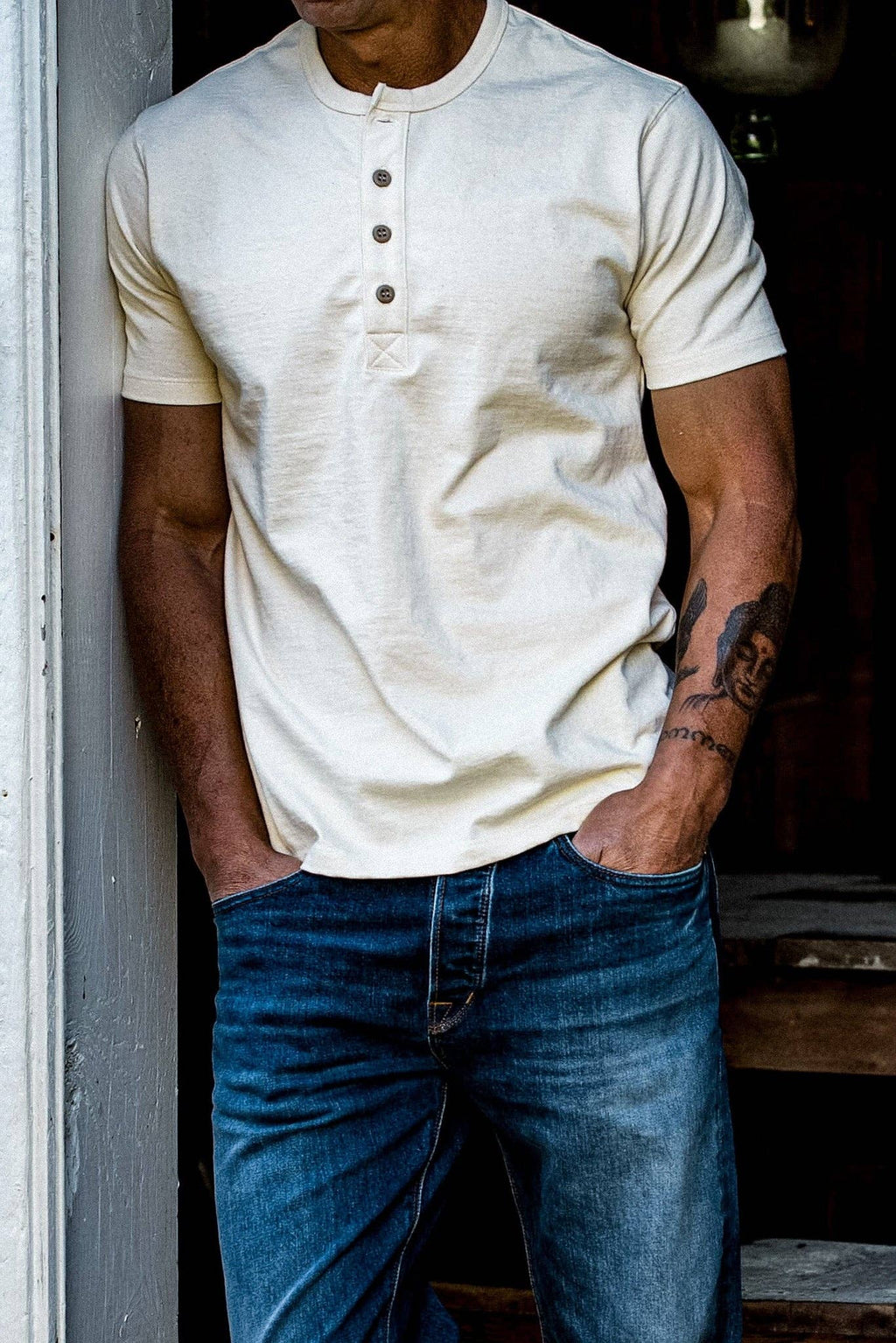 Men | Bolinas Henley | Heavyweight 8oz 100% Cotton - Natural