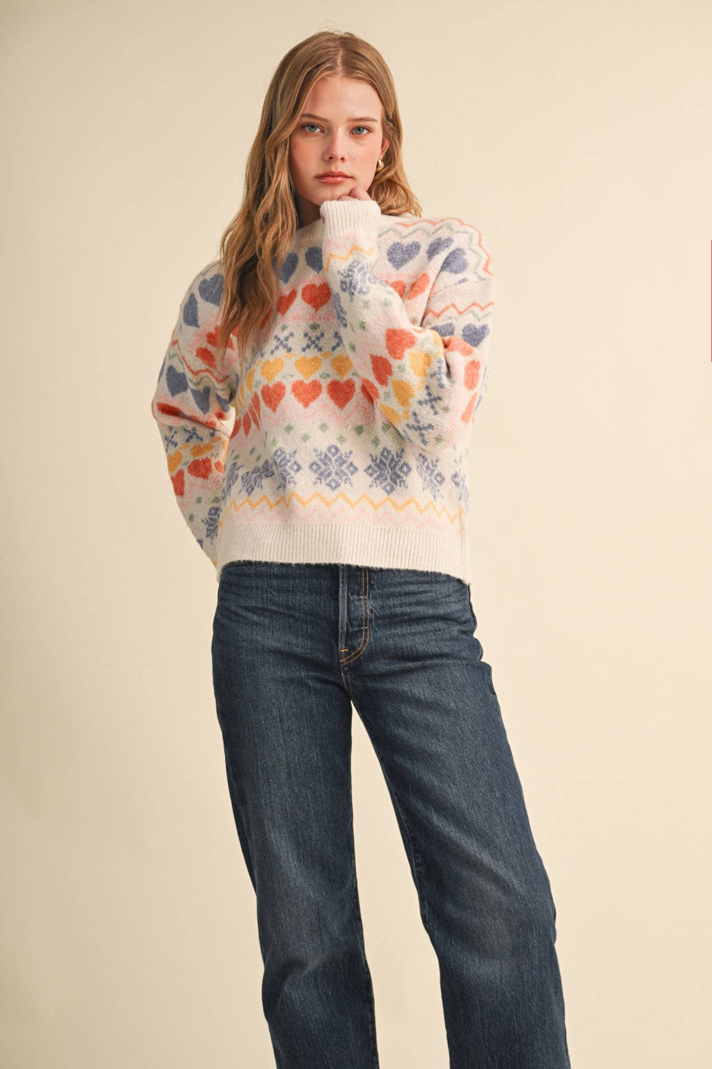 GEOMETRIC HEART DESIGN SWEATER PULLOVER MSW11478