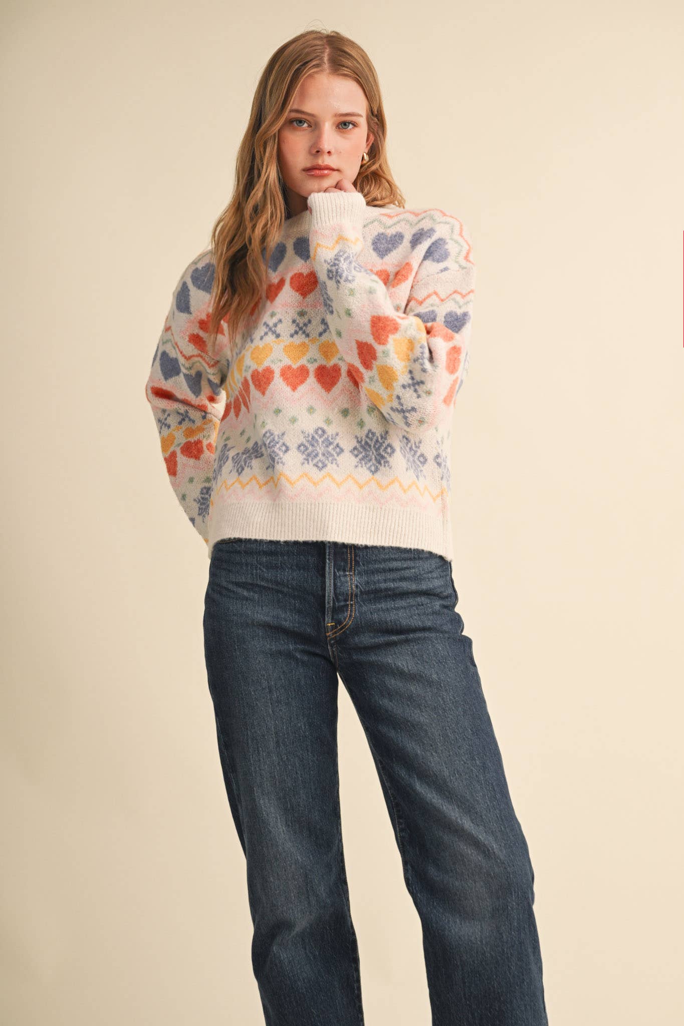 GEOMETRIC HEART DESIGN SWEATER PULLOVER MSW11478
