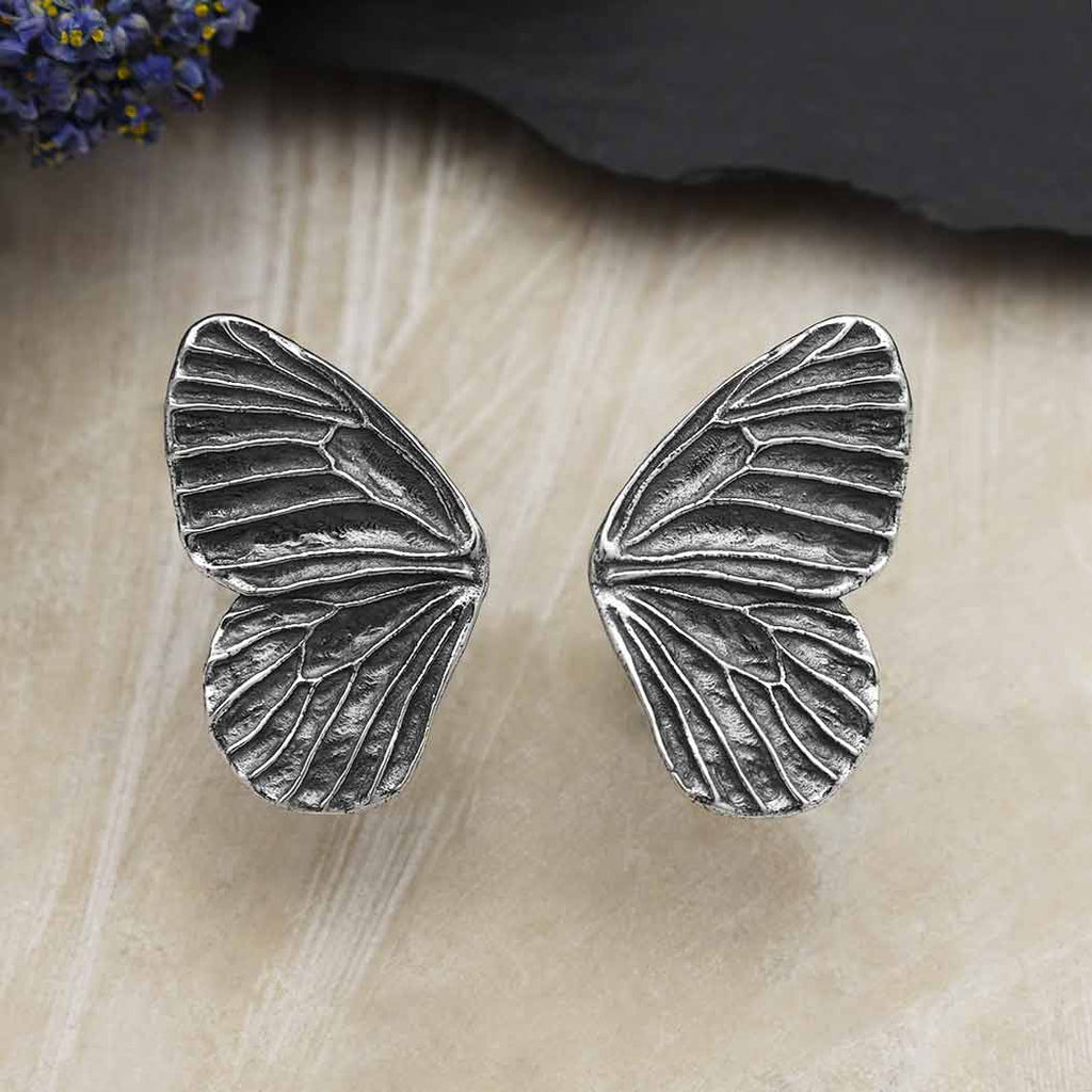 Silver or Bronze Dimensional Butterfly Post Earring 19x12mm