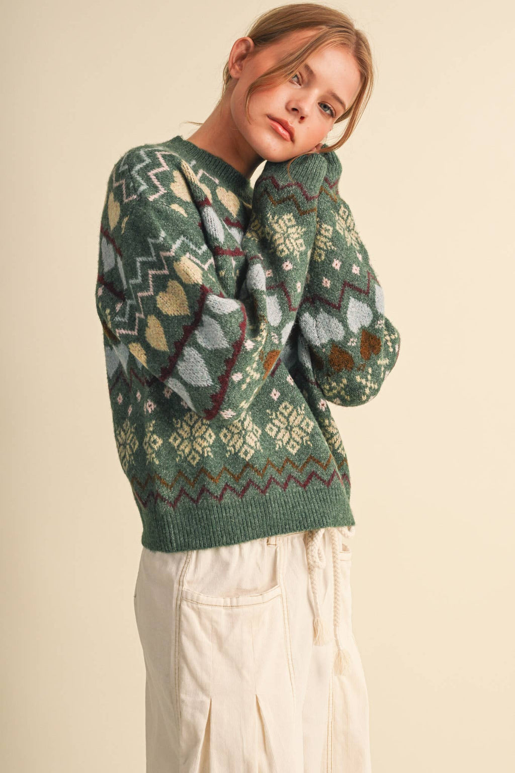 GEOMETRIC HEART DESIGN SWEATER PULLOVER MSW11478